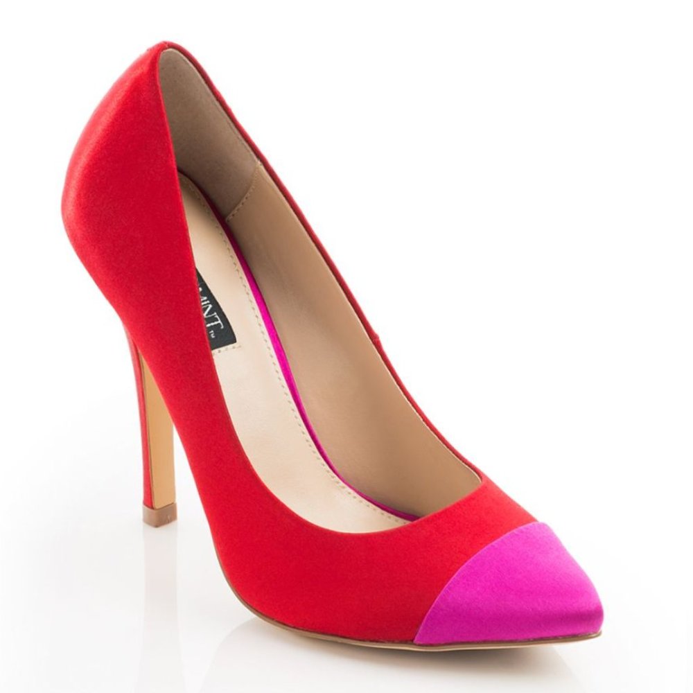 Shoemint Red Satin Color Block Pumps (Sz. 10.5)